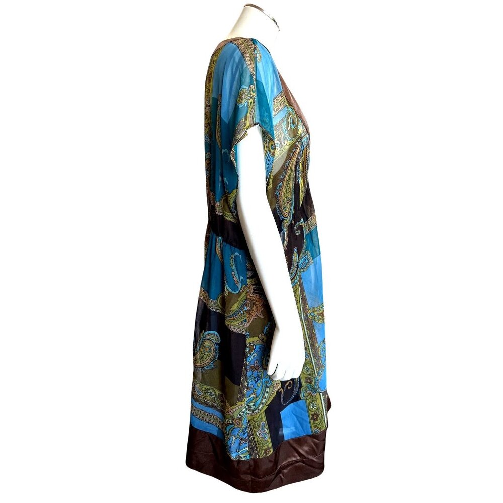 Breakin Loose Size 14 Blue Brown Paisley Dress Sheer Chiffon Glamcore Resortcore - Picture 5 of 10
